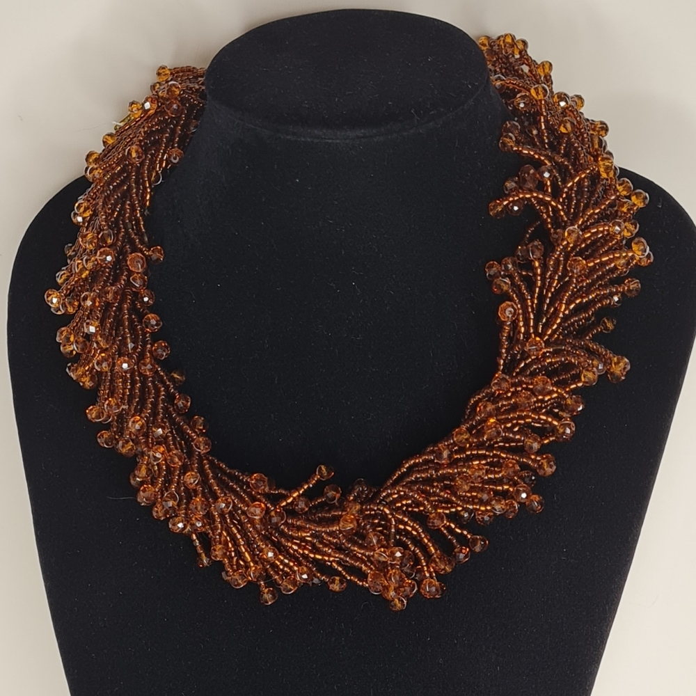 Adametu Jewelry collection brown 3 piece beaded necklace set